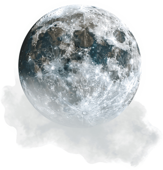 A celestial moon, suspended in a cloud of ethereal mist. png