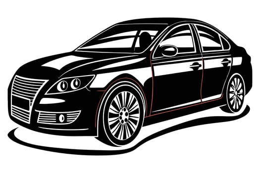 Sturdy car with clean roofline wraparound windows and strong proportions in graphic digital style vector