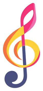 A vibrant and colorful treble clef design. png