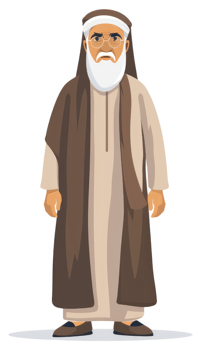 An illustration of a middle-aged man in traditional Middle Eastern attire. png