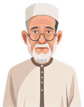 A stylized illustration of a senior muslim man in traditional attire. png