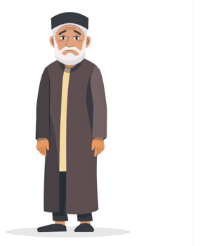 A depiction of a thoughtful older man in traditional attire. png