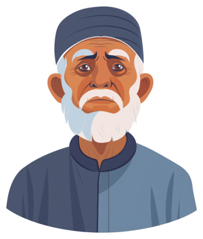 A pensive elderly man in traditional attire, conveying wisdom and experience. png