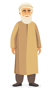 Illustration of an elderly man wearing traditional islamic attire. png