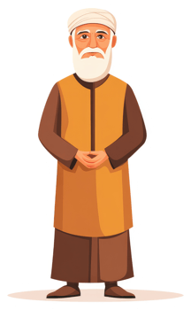 Illustration of a senior man in traditional Middle Eastern attire. png