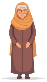 An elderly woman in traditional islamic attire. png