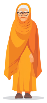 An elderly woman in traditional islamic clothing. png