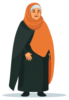 Illustration of a senior woman wearing traditional islamic attire. png