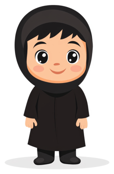 A cheerful young girl in traditional Islamic attire. png