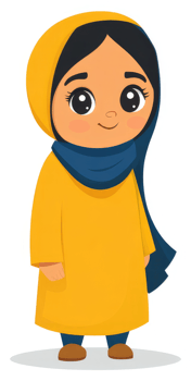 A cheerful cartoon girl in a yellow hijab. png