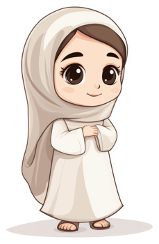 A cartoon depiction of a young girl wearing a hijab and traditional clothing. png