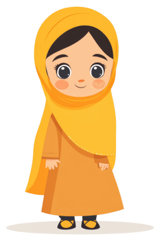 A young girl wearing a bright yellow hijab and a light orange dress. png