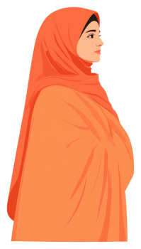 Profile view of a woman wearing an orange hijab. png