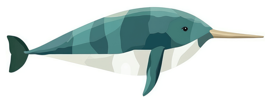 A stylized illustration of a narwhal. png