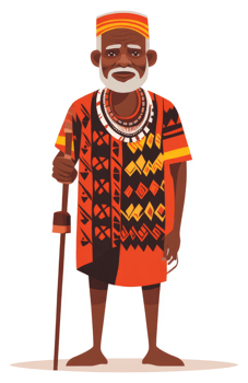 Illustration of an elderly indigenous person in traditional attire. png