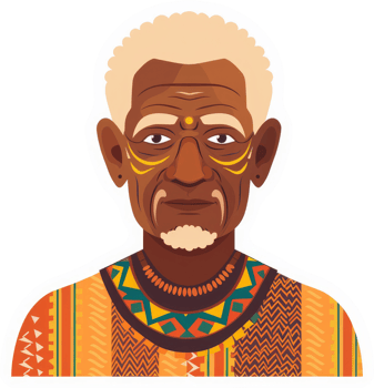 Illustration of an elderly person with traditional tribal face paint and attire. png