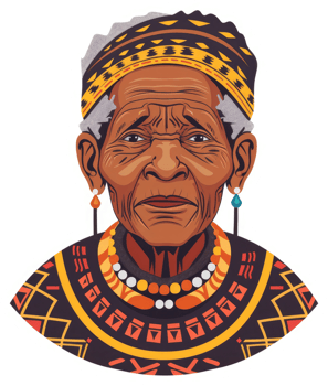 An illustration of a distinguished elder woman in traditional African attire. png