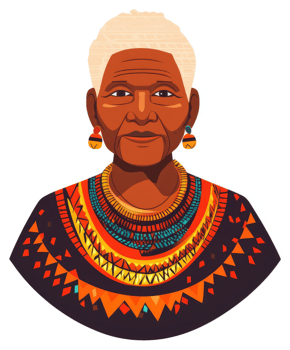 A stylized portrait of an elder woman in traditional African attire. png