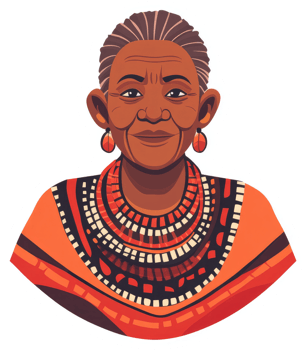 Illustration of an elderly woman in traditional African attire. png