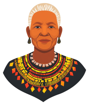 A stylized portrait of a woman wearing vibrant traditional African jewelry. png