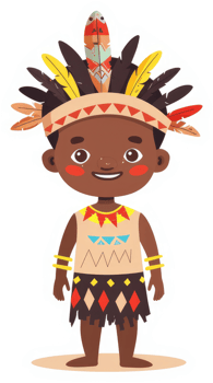 A cheerful illustration of a young person in traditional tribal attire. png