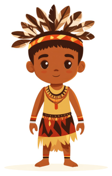 A cartoon illustration of a young child in traditional tribal attire. png
