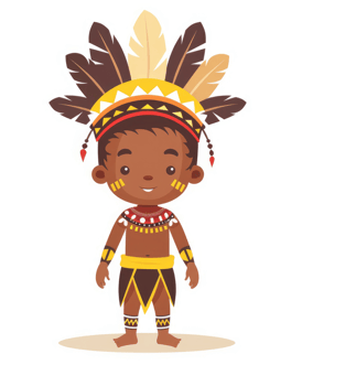 A cheerful indigenous child in traditional attire. png