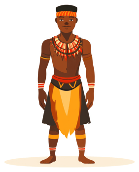 A man in traditional tribal clothing, showcasing intricate ornamentation. png