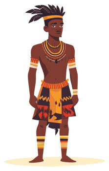 A man in traditional tribal attire with intricate ornamentation. png