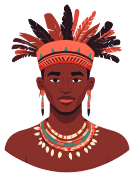 A stylized portrait of a person adorned in traditional tribal attire. png
