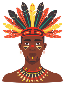 A stylized portrait of a person wearing traditional tribal adornment. png
