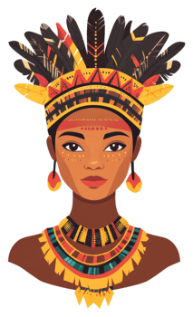 A woman adorned in vibrant tribal ornaments and headpiece. png