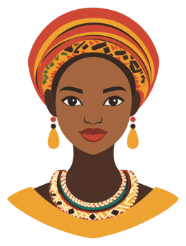 African woman adorned in vibrant traditional attire. png