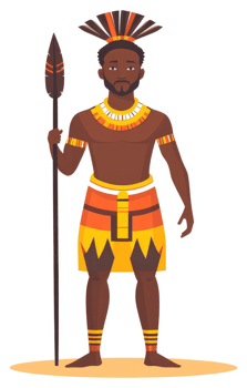 A depiction of a tribal chieftain in traditional attire. png