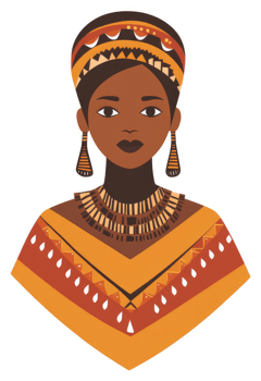 A stylized illustration of an african woman in traditional attire. png