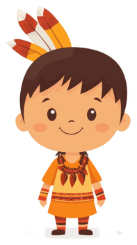 A cheerful cartoon child wearing traditional Native American attire. png