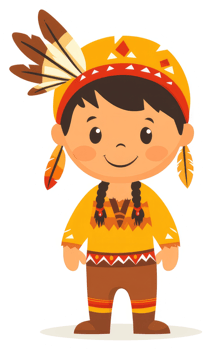 A cheerful cartoon character dressed in native american attire. png