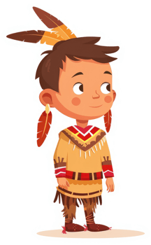 A young native american child wearing traditional clothing. png