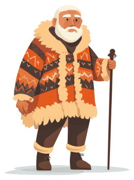 An elderly explorer in a traditional patterned parka. png