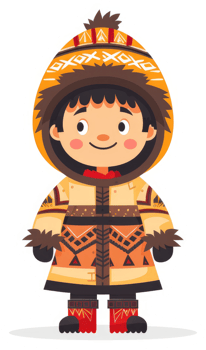 A cheerful illustration of a child wearing traditional arctic attire. png