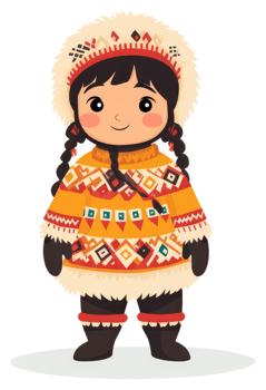 A charming illustration of a girl in traditional arctic clothing. png