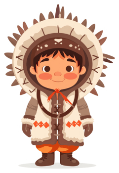 A child wearing traditional arctic clothing, representing indigenous culture. png