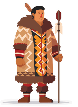 An illustration of a traditional indigenous person in ceremonial attire. png