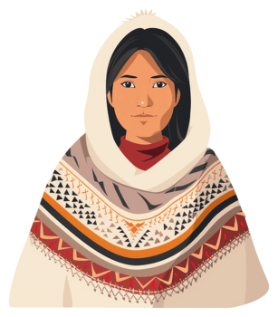 A woman in traditional arctic attire, showcasing indigenous art. png