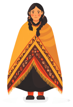 A woman in traditional indigenous attire, adorned with a vibrant patterned poncho. png