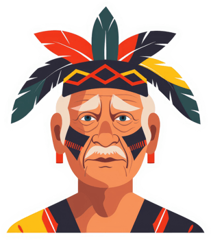Portrait of a wise elder with traditional headdress and face paint. png