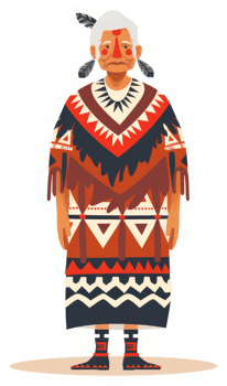 A stylized illustration of an elder in traditional Native American attire. png