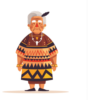 A depiction of an elderly indigenous woman in traditional attire. png