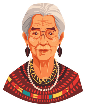 A portrait of a respected elder woman with traditional adornments. png