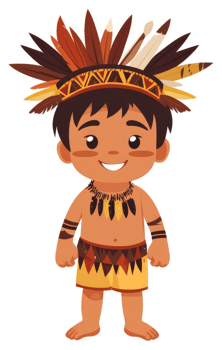 A smiling indigenous child wearing traditional tribal attire. png